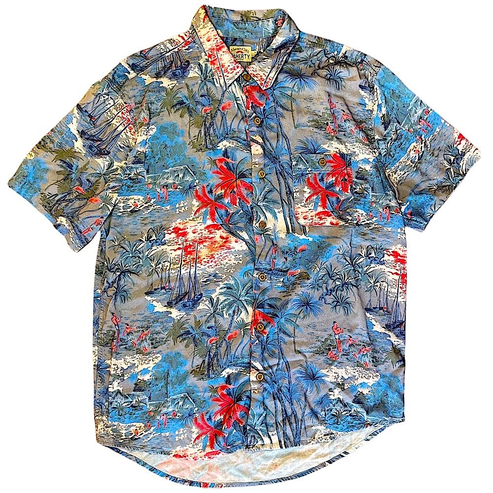 Collared Hawaiian Print Short Sleeve Button Down Shirt